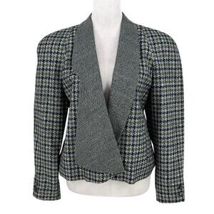 Michii Moon for Sanyo Jacket Womens 6 Blue Green Plaid Wool Lined Japan Vintage